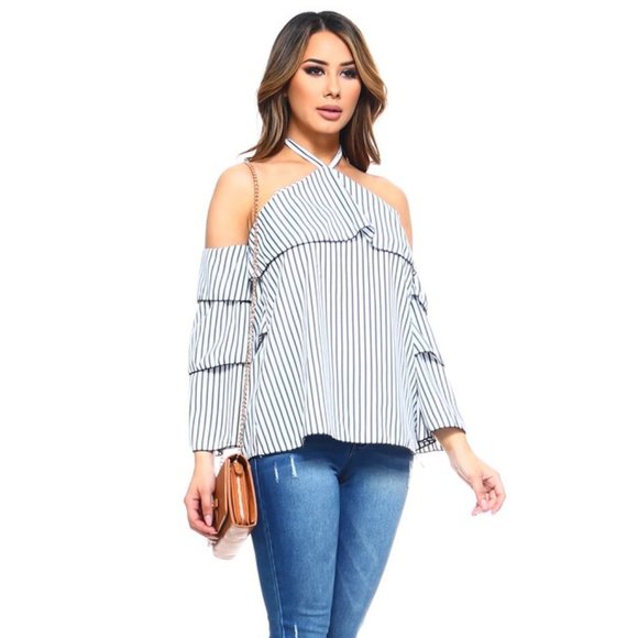 Women's Stripe Layer Halter Top - Picture 1 of 6